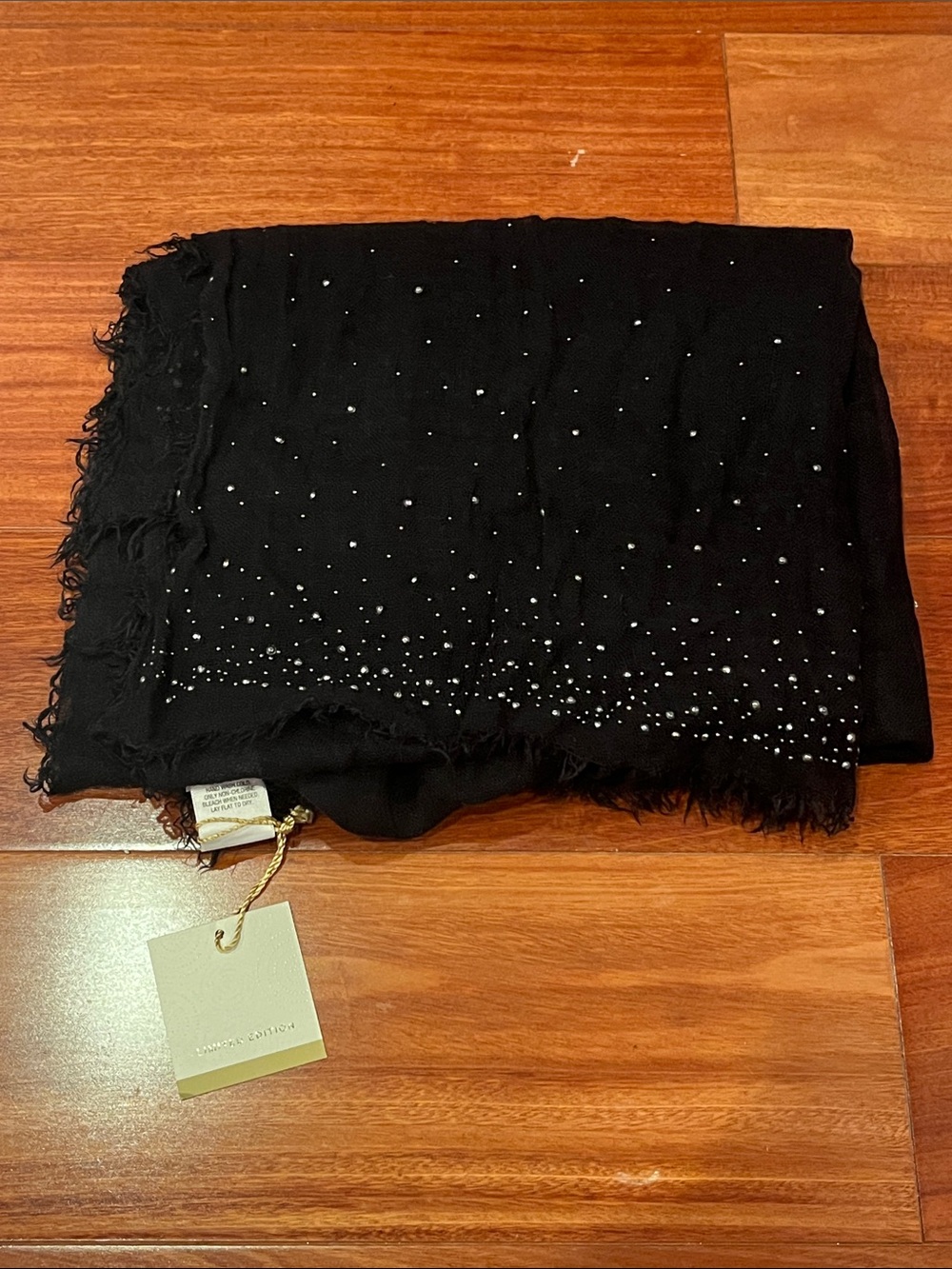 NWT Black Embellished Fringe Scarf